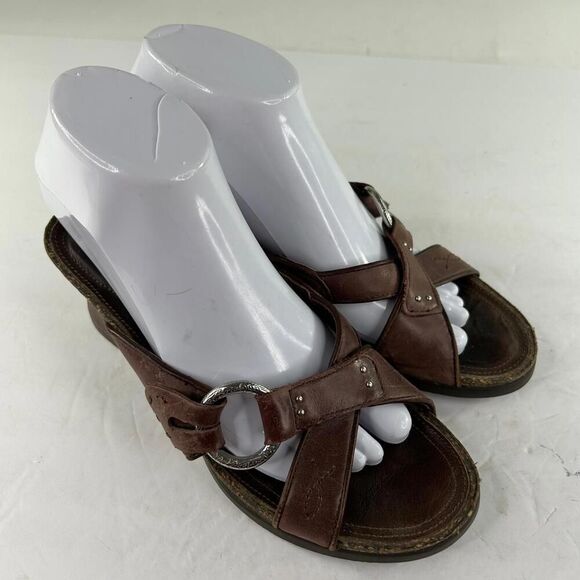 Ariat Women's Ember Wedge Slide Brown Open Toe US 7 B Harness Mule Sandals - Picture 3 of 10